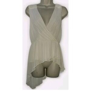 BCBG MAXAZRIA Women XS Blush Pink‎ Fairy Core Asymmetrical Pleated Georgette Top